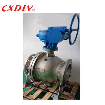 Válvula de bola montada con trunnión de flanco de acero inoxidable de 12 "PN16 con operador de engranaje de gusano