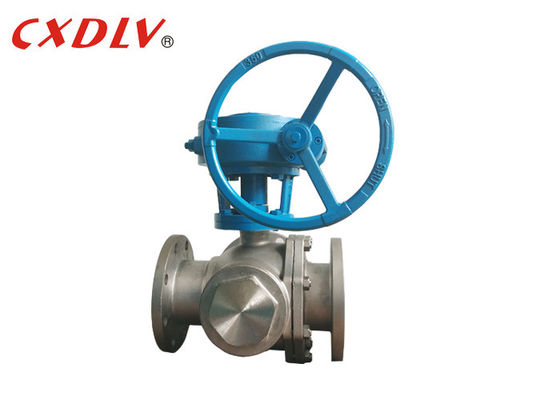 Válvula de bola de acero inoxidable de 3 vías con puerto en T y operación de engranajes para agua, gas y aire