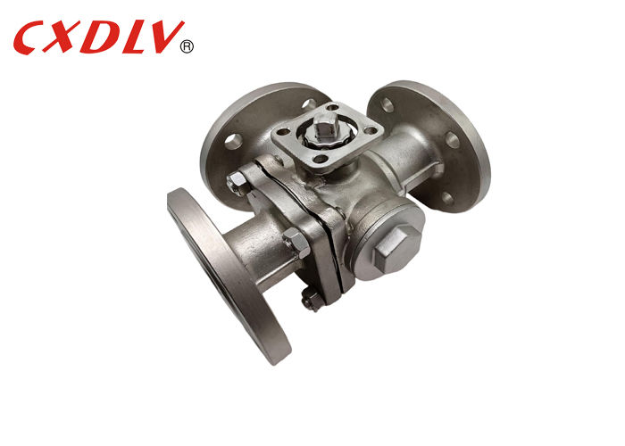 Válvula de bola con bridas de 3 vías en T con plataforma de montaje ISO5211 y vástago desnudo