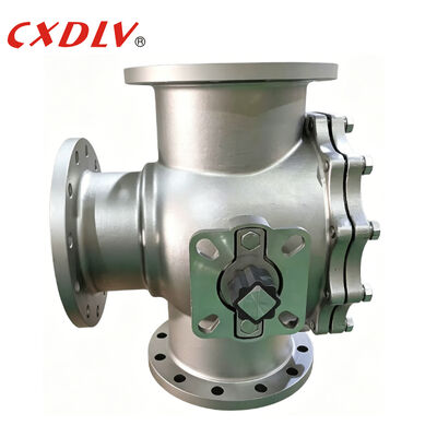 Válvula de bola de conexión con brida de 4 vías PN16 RF Cuerpo de acero inoxidable Asiento de PTFE Con plataforma de montaje ISO5211